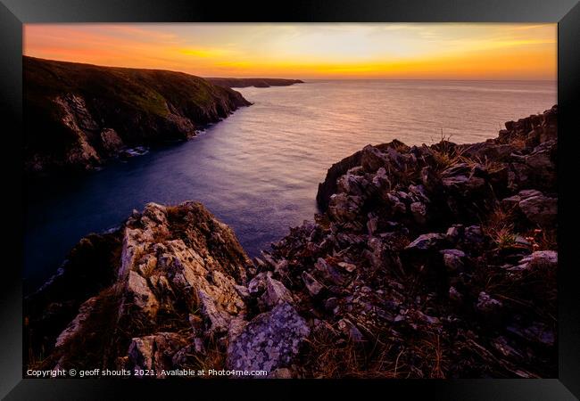 Sunset on the Pembrokeshire Coast Framed Print by geoff shoults