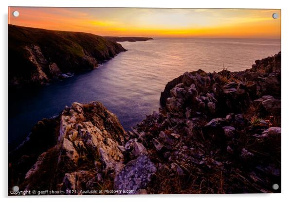 Sunset on the Pembrokeshire Coast Acrylic by geoff shoults