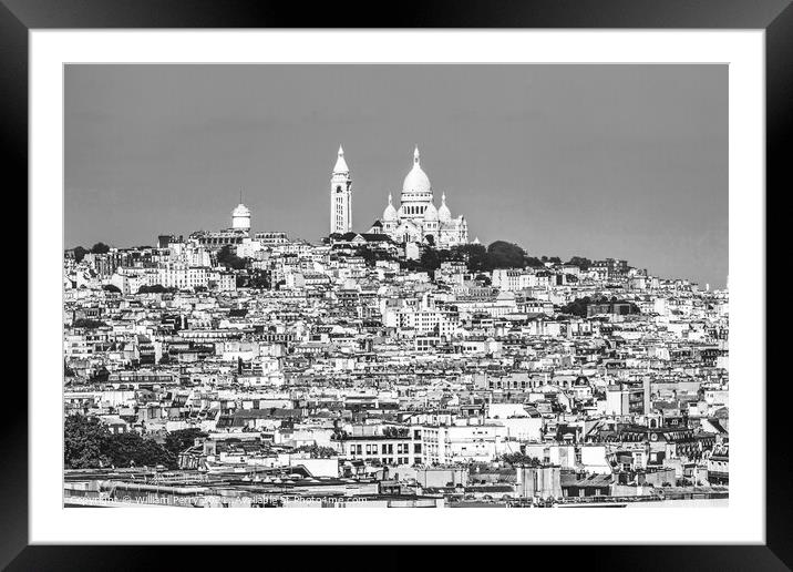 Black White Montmartre Sacre Coeur Church Buildings Paris France Framed Mounted Print by William Perry