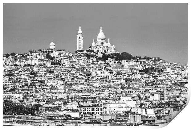 Black White Montmartre Sacre Coeur Church Buildings Paris France Print by William Perry