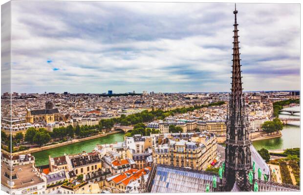 Notre Dame View Spirelet Seine River Old Buildings Paris France Canvas Print by William Perry