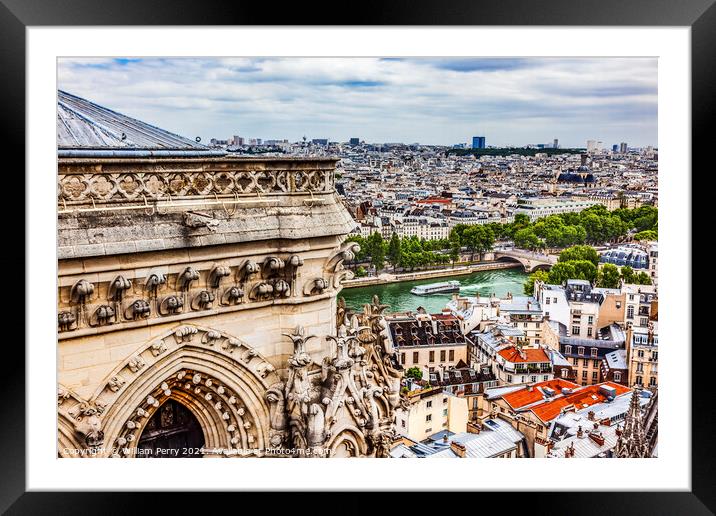 Notre Dame Tower Seine River Buildings Paris France Framed Mounted Print by William Perry