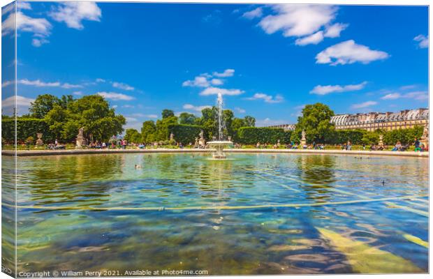 Fountain Lake Tourists Tuileries Garden Paris France Canvas Print by William Perry