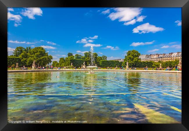 Fountain Lake Tourists Tuileries Garden Paris France Framed Print by William Perry