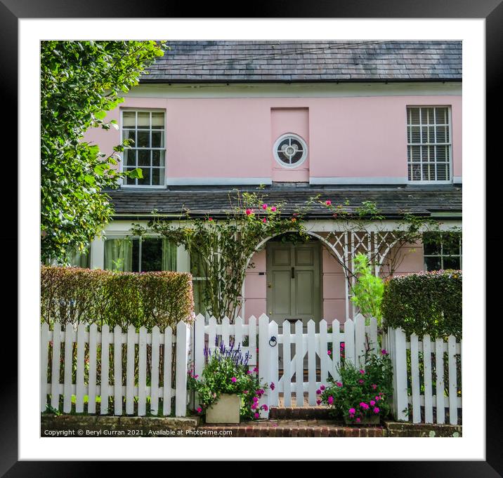Quaint Pink Cottage in Sussex Framed Mounted Print by Beryl Curran