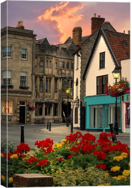 Daybreak In Glastonbury Town Centre  Canvas Print by Alison Chambers