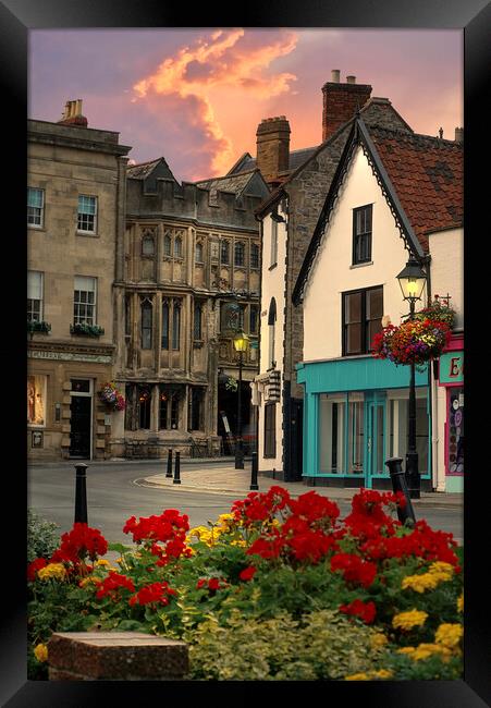 Daybreak In Glastonbury Town Centre  Framed Print by Alison Chambers