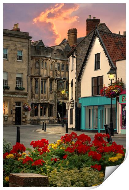 Daybreak In Glastonbury Town Centre  Print by Alison Chambers