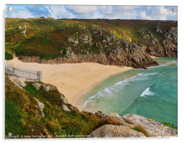 Serene Oasis of Porthcurno Acrylic by Janet Carmichael