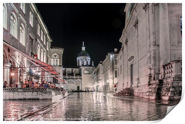 View of Dubrovnik city center at night Print by Maria Vonotna