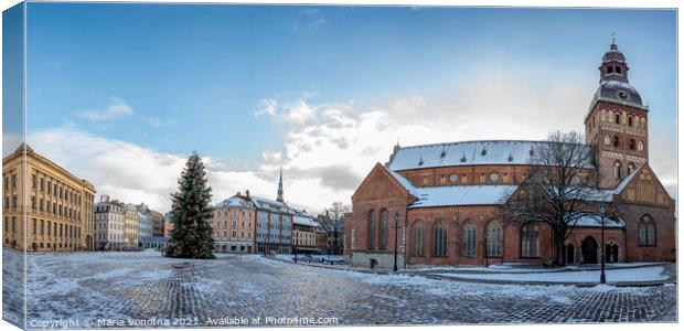 View of Dome square with decorated Christmas tree in Riga Canvas Print by Maria Vonotna