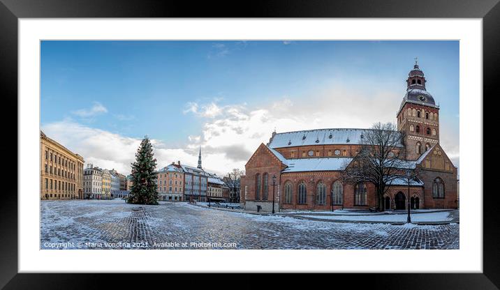 View of Dome square with decorated Christmas tree in Riga Framed Mounted Print by Maria Vonotna