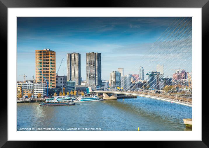 skyline from rotterdam with the river meuse Framed Mounted Print by Chris Willemsen