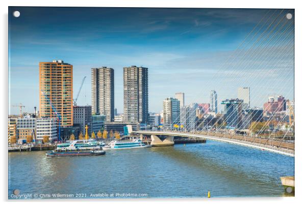 skyline from rotterdam with the river meuse Acrylic by Chris Willemsen