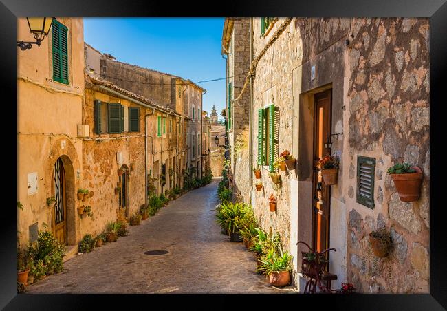 Charming Rustic Alley in Valldemossa, Spain alley Framed Print by Alex Winter