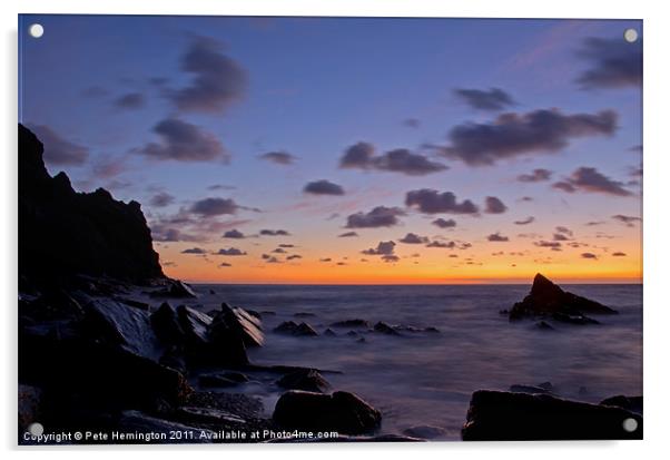 Sunset at Scrade - N Cornwall Acrylic by Pete Hemington