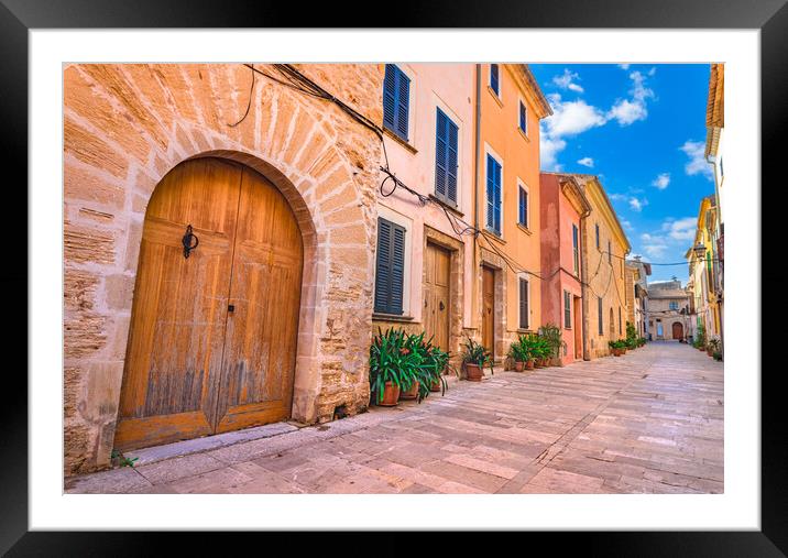 Street with potted plants in Alcudia old town Framed Mounted Print by Alex Winter