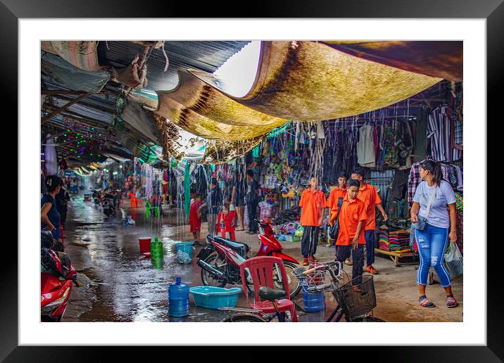 When the big Rain comes to the Chongchom Market in Surin somewhere in Isan Thailand Framed Mounted Print by Wilfried Strang