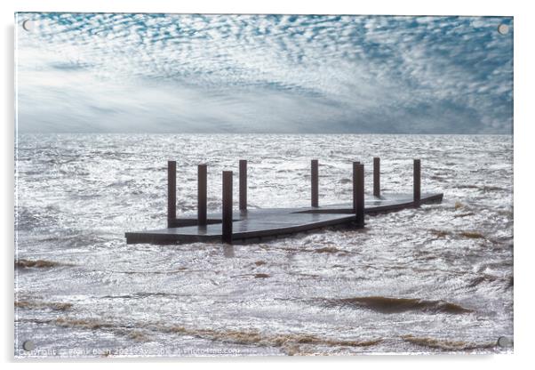 Flooded bathing pier on Hjerting public beach promenade in Esbje Acrylic by Frank Bach
