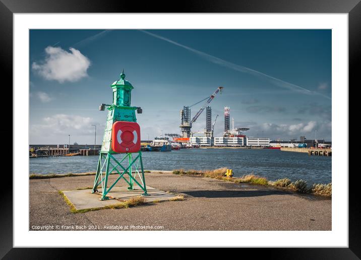 Beacon lighthouse in Esbjerg harbor, Denmark Framed Mounted Print by Frank Bach