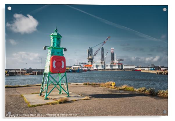 Beacon lighthouse in Esbjerg harbor, Denmark Acrylic by Frank Bach