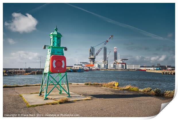 Beacon lighthouse in Esbjerg harbor, Denmark Print by Frank Bach