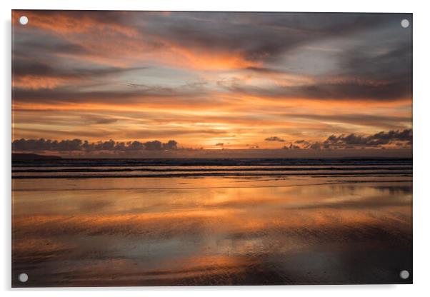 Westward Ho! Reflective beach sunset Acrylic by Tony Twyman