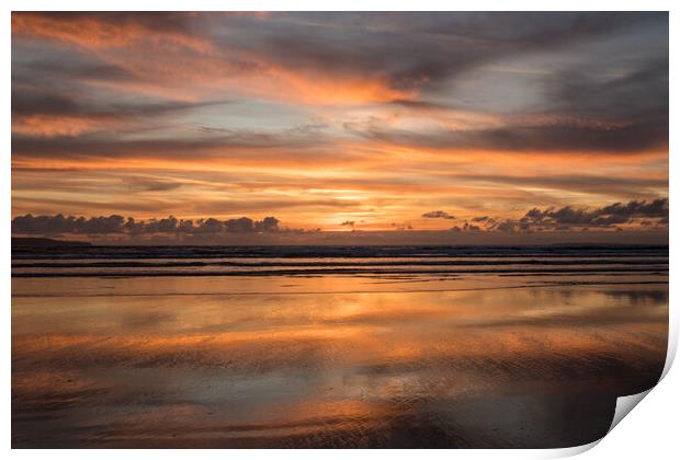 Westward Ho! Reflective beach sunset Print by Tony Twyman
