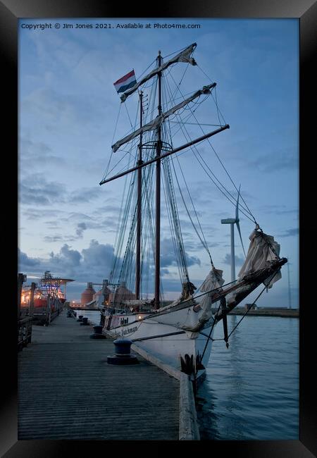 Tall Ship at Dusk Framed Print by Jim Jones