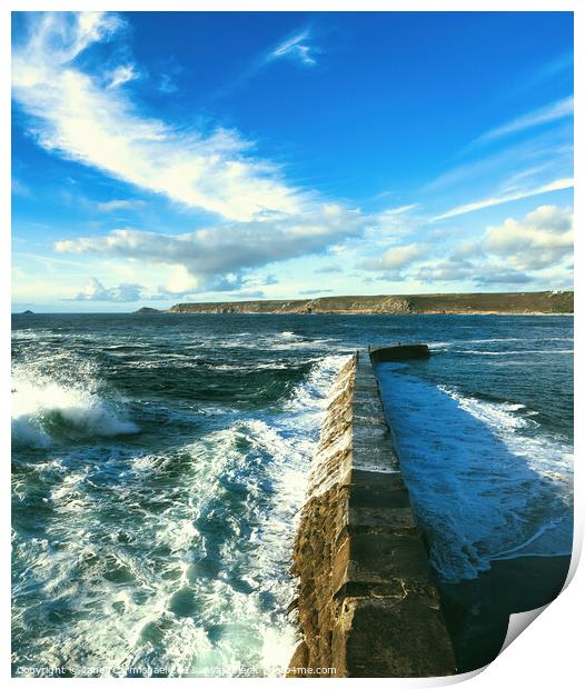 Majestic Waves at Sennen Cove Print by Janet Carmichael