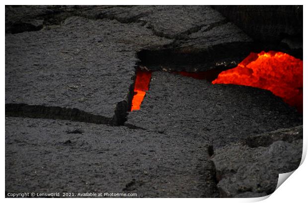 Glimpses of lava in a black lava field in Iceland Print by Lensw0rld 