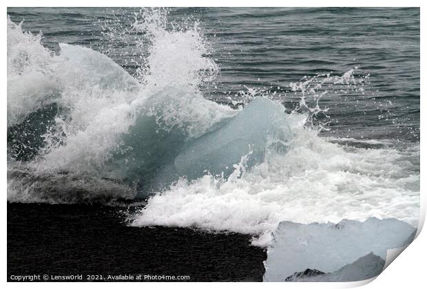 Blocks of glacial ice hit by ocean waves Print by Lensw0rld 