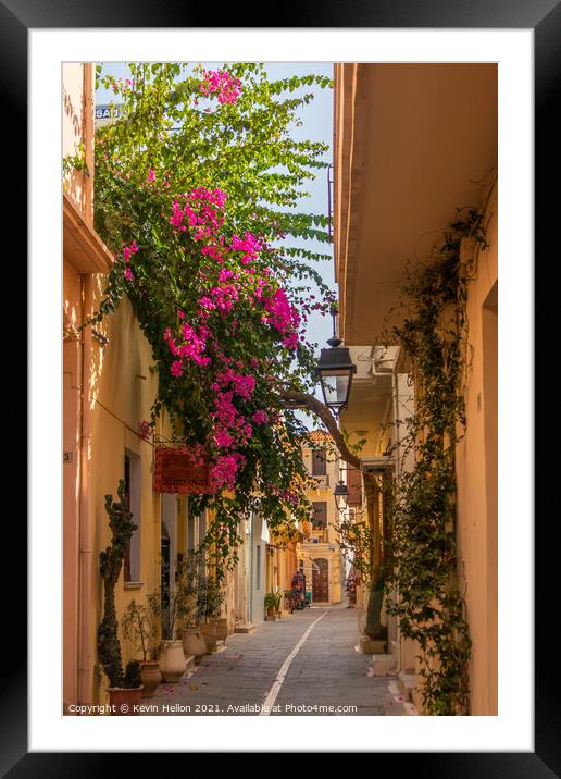 Narrow sreet in old Rethymnon Framed Mounted Print by Kevin Hellon