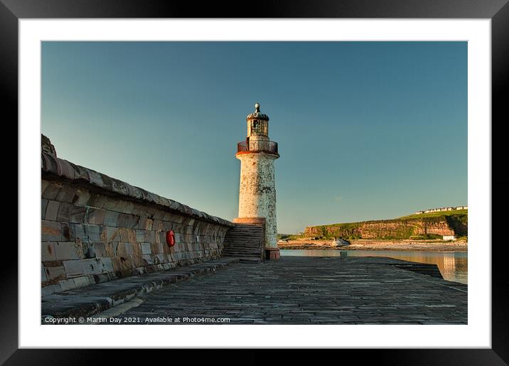Whitehaven lighthouse on the west pier Framed Mounted Print by Martin Day