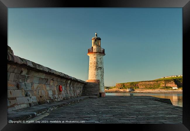 Whitehaven lighthouse on the west pier Framed Print by Martin Day