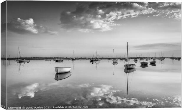 Early Morning Reflections at Brancaster Staithe Mo Canvas Print by David Powley