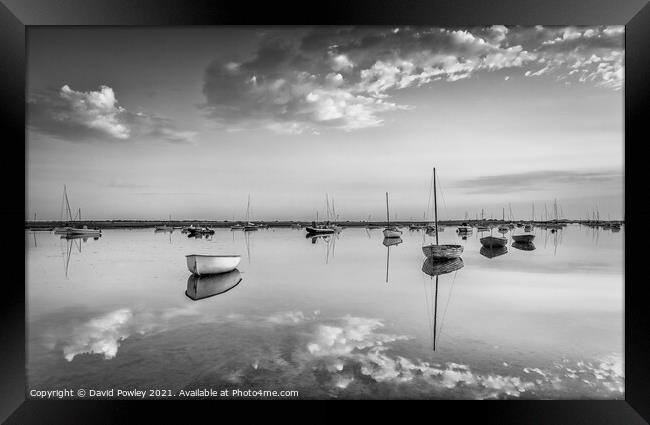 Early Morning Reflections at Brancaster Staithe Mo Framed Print by David Powley