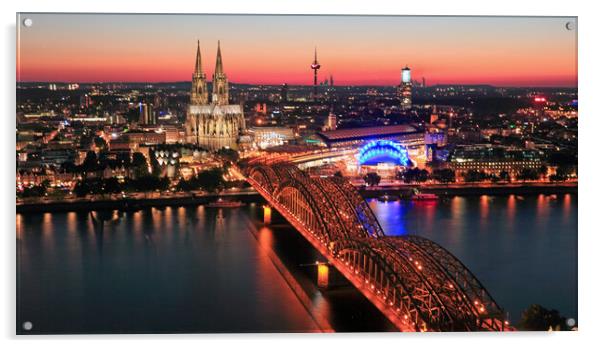 Cologne Cathedral ,the Hohenzollern bridge and the Rhine River Germany Acrylic by Wilfried Strang