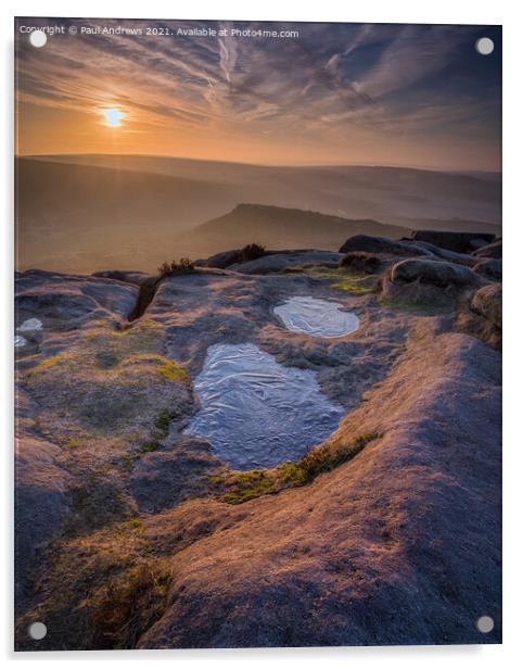 Higger Tor Sunrise Acrylic by Paul Andrews