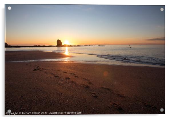 Warm sun setting on the beach at South Milton Acrylic by Richard Fearon