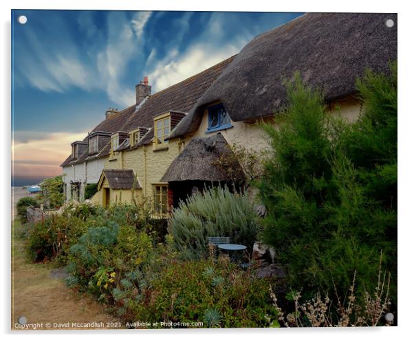 Cottages Porlock Weir Acrylic by David Mccandlish