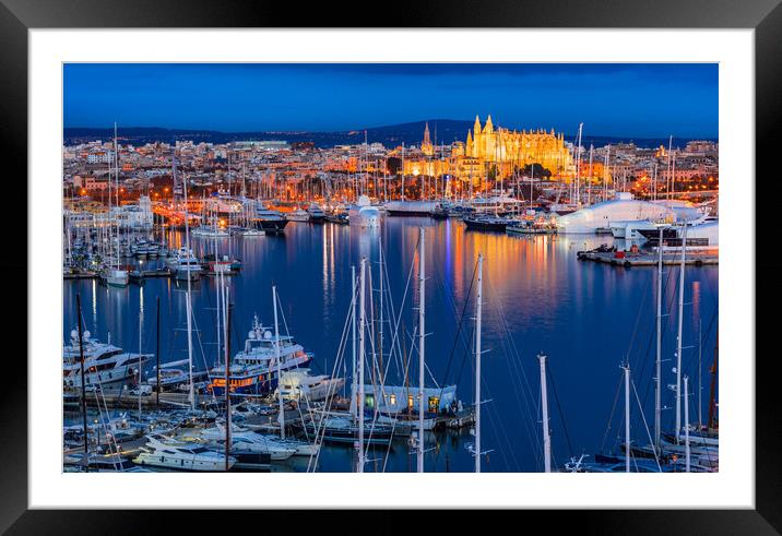 Night view of city Palma de Mallorca with marina p Framed Mounted Print by Alex Winter