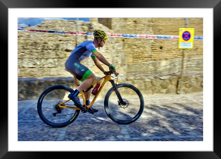 Cyclists in the II BTT Race in Carmona – Seville Framed Mounted Print by Jose Manuel Espigares Garc