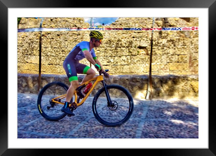 Cyclists in the II BTT Race in Carmona – Seville Framed Mounted Print by Jose Manuel Espigares Garc