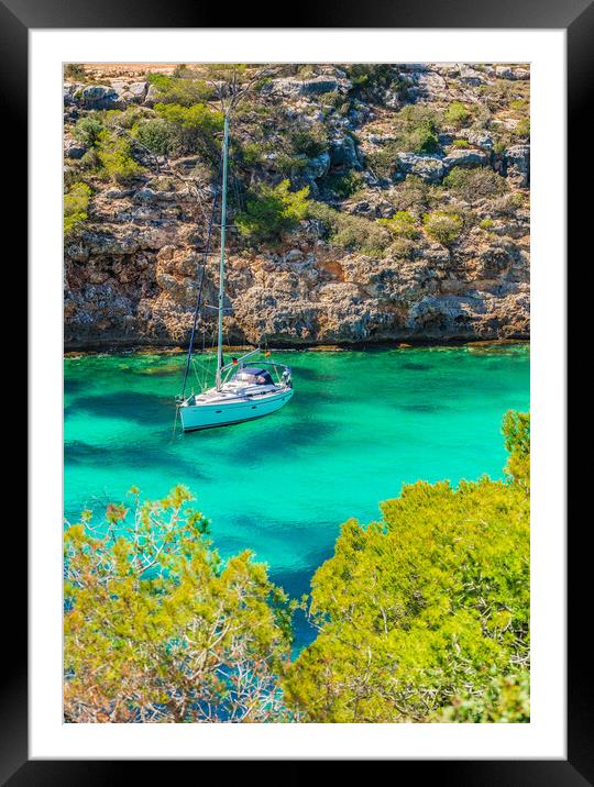 Sailboat Yacht at the Seaside on Mallorca Framed Mounted Print by Alex Winter