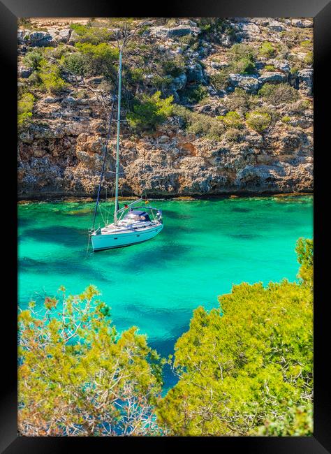 Sailboat Yacht at the Seaside on Mallorca Framed Print by Alex Winter