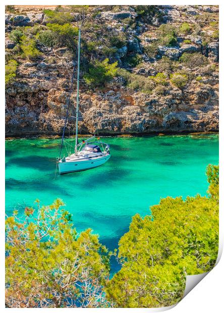 Sailboat Yacht at the Seaside on Mallorca Print by Alex Winter