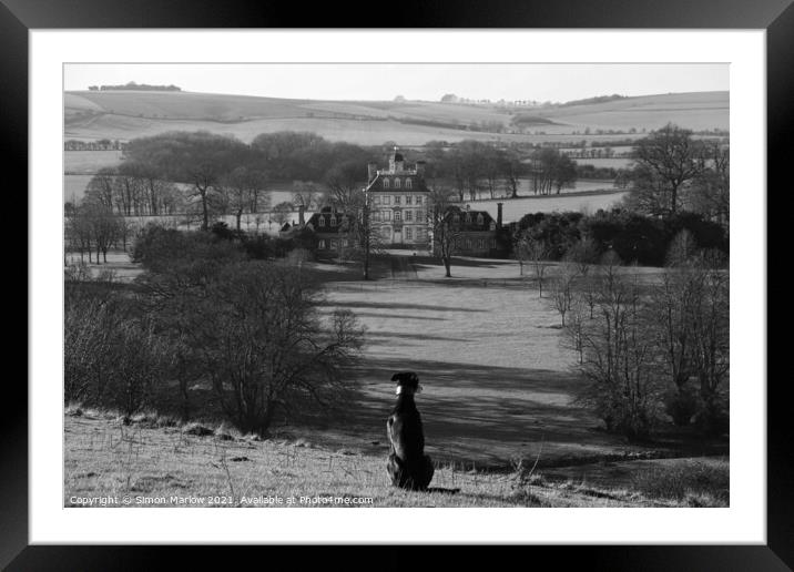 Majestic Greyhound overlooking Ashdown House Framed Mounted Print by Simon Marlow