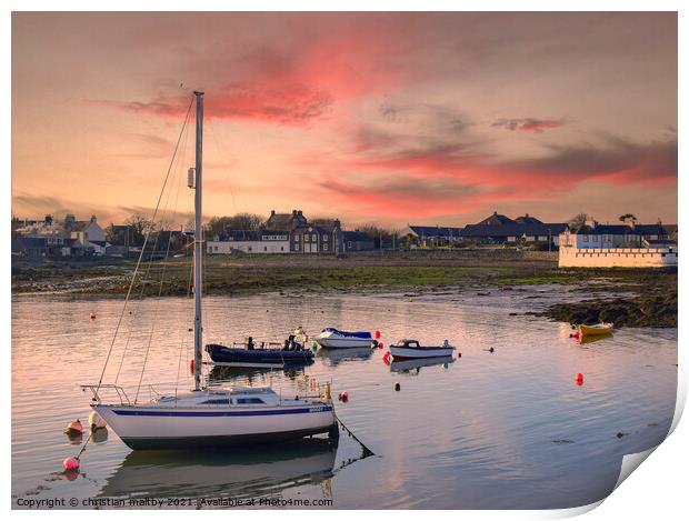 Isle of Whithorn at  sunset Print by christian maltby
