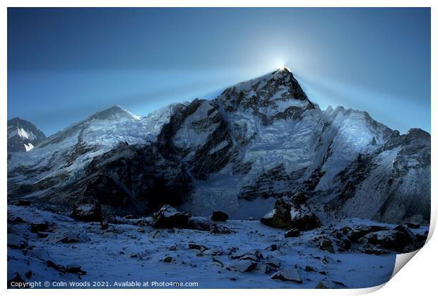Sunrise over Mt Everest Print by Colin Woods